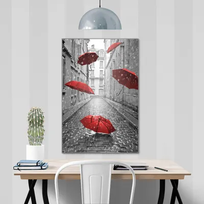 Produktbild von banjado Magnettafel aus Glas, beschreibbar, 50x75cm groß, ESG Sicherheitsglas mit Motiv Rote Schirme [MTGH2 10866]