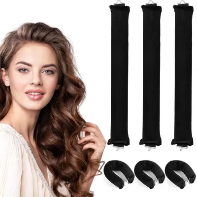 Produktbild von OKWISH Heatless Curls Band,Neu Lockenwickler über Nacht 3 Stück Overnight Blowout Locken Ohne Hitze Diy Overnight Curls Gummi Hitzefreier Lockenwickler Locken über Nacht für Mittleres Langes Haar (Schwarz)