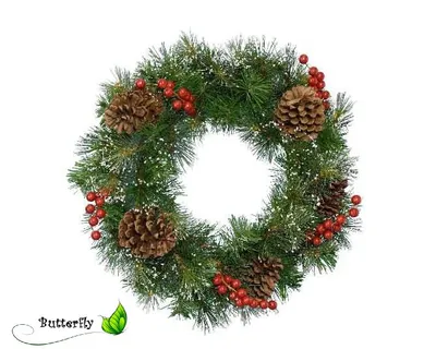 Productafbeelding van Kerstkrans krans bes d50h15 cm groen/wit Everlands