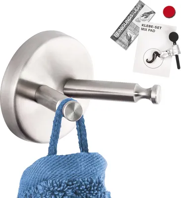 Image de bremermann Série pour la salle de bain PIAZZA - crochet porte-serviette 2en1 avec set de collage, en acier inoxydable mat