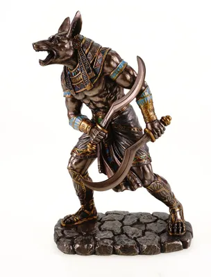 Produktbild von Dekofigur Anubis ägyptischer Totengott mit Sichelschwertern 23cm Statue Skulptur