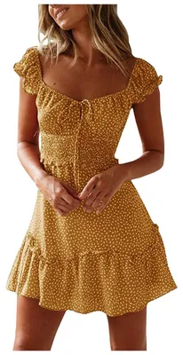 Produktbild von Sommerkleid für Damen – Kurze Ärmel mit V-Ausschnitt – Gelb