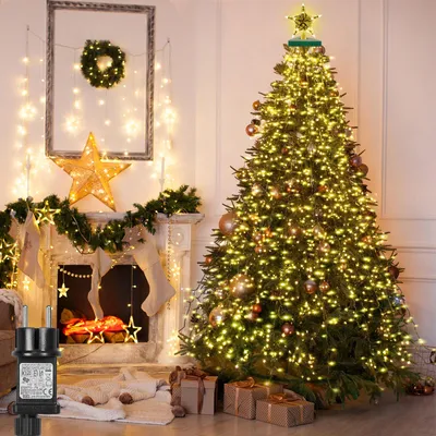 Produktbild von 2m LED Weihnachtsbaum Lichterkette mit Stern, Warmweiß 8 Lichtmodi Timer Wasserdicht Weihnachtsbeleuchtung für Weihnachten Party Garten Deko