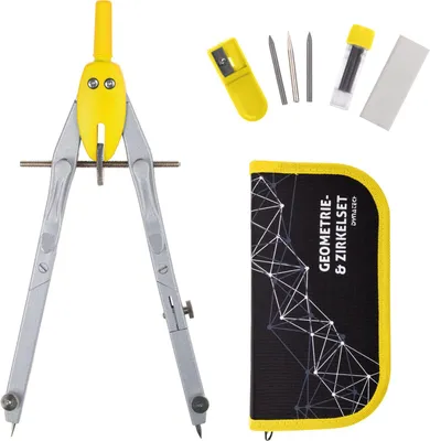Produktbild von DynaTech Schnellverstellzirkel gelb inkl. 2 Ersatzminen, Etui & 10 weiteren Zubehörartikeln