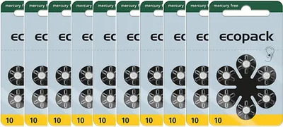 Zdjęcie produktu dla Varta 10x ecopack rozmiar 10 baterie do aparatów słuchowych 6 blistrów g...