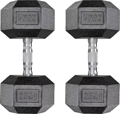 Zdjęcie produktu dla Zestaw hantli sześciokątnych, gumowa konstrukcja, wiele opcji obciążenia, 25 kg x 2 szt