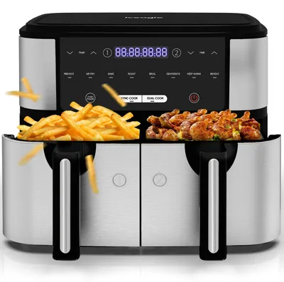 Productafbeelding van Heteluchtfriteuse – 10L Dubbele Mand Airfryer met 2600W en 360 Graden Circulatie