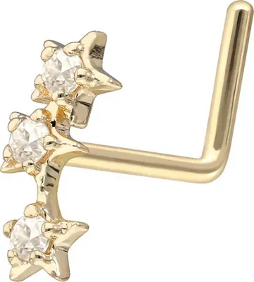 Produktbild von Nasenpiercing, Nasenstecker 14/18 Karat Gold Nasenstecker L-Form 3 MOISSANIT-STERNE