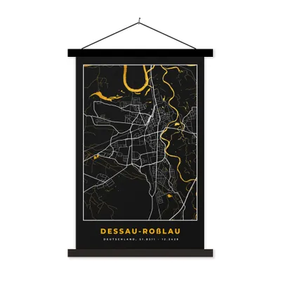 Produktbild von MuchoWow® Textilposter Schwarz und Gold - Stadtplan - Desseau Roßlau - Deutschland - Karte 40x60 cm mit schwarzem Rahmen - Wanddekorationen