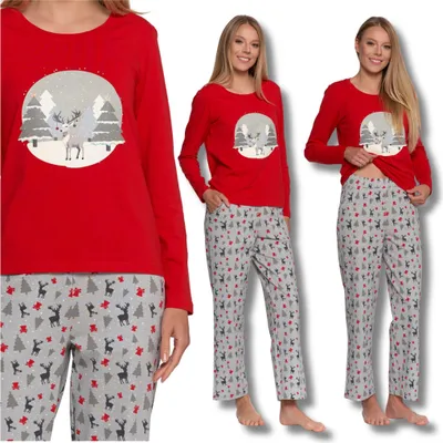 Produktbild von Festliche Warme Damen Schlafanzüge Mit Rentier Weihnachtsgeschenk Moraj M