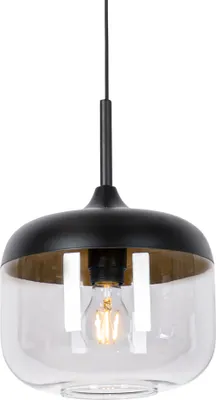 Produktbild von QAZQA - Design Design-Hängelampe I Pendellampe I Pendelleuchte schwarz mit Gold I Messing und Rauchglas – Kyan I Wohnzimmer I Schlafzimmer - Rund - LED geeignet E27