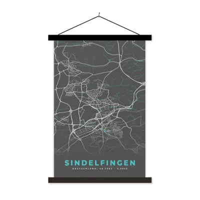 Produktbild von MuchoWow® Textilposter Deutschland - Blau - Sindelfingen - Stadtplan - Karte 40x60 cm mit schwarzem Rahmen - Wanddekorationen