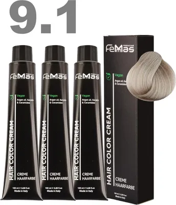 Produktbild von FemMas Haarfarbe mit Arganöl Lichtblond Asch 9.1 | 3x100 ml