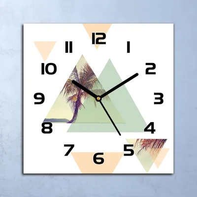 Produktbild von Wanduhr Echt-Glas-Küchenuhr Palmen in Pastelldreiecken Quarz 30x30 Deko Bilder