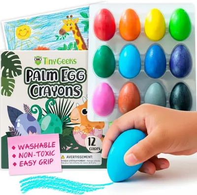 Productafbeelding van 12 Kleuren Eierkrijtjes 12 st. - Palm Grip Niet-Giftig en Wasbaar voor Peuters (3-6) & Kinderen (4-8) - Gemakkelijk Vast te Houden
