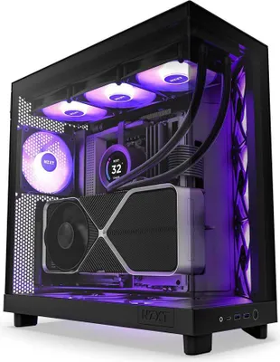 Zdjęcie produktu dla NZXT H6 Flow RGB, Midi Tower, PC, Czarny, ATX, micro ATX, Mini-ITX, Stal, Szkło hartowane, Niebieski, Zielony, Czerwony
