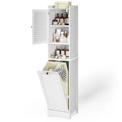 Zdjęcie produktu dla BEALIFE Wąska szafka na bieliznę 40x37x170 cm | Z 3 koszami na bieliznę i zabezpieczeniem przed przewróceniem | Do łazienki i pralni | Biała | AP06