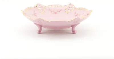 Produktbild von Schale Diana auf Beinen 19,5 cm, rosa Porzellan, Blumen, Goldlinie, Leander