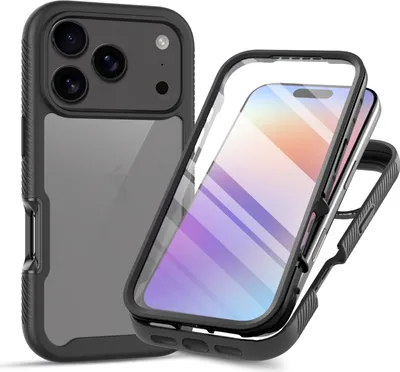 Immagine prodotto di Custodia per iPhone 17 Pro, paraurti con protezione dello schermo incorporata Custodia protettiva a 360° per tutto il corpo Nero