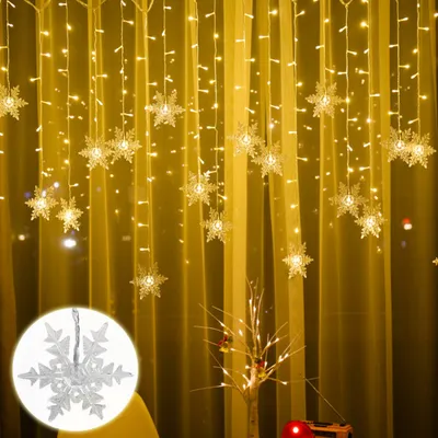 Produktbild von Schneeflocke Lichterkette 96LEDs Lichtervorhang Warmweiß Außen Innen 8 Modi IP44 Deko Für Weihnachten Fenster Balkon Garten Treppe Party Bankett