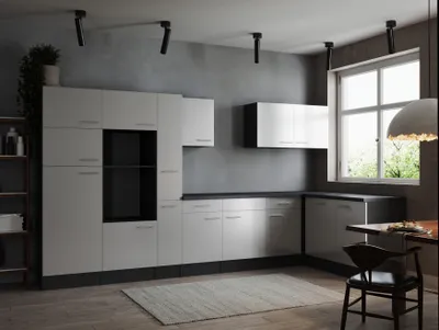 Produktbild von L Küche Leerblock Winkelküche Grau Matt Weiß 370 x 172 cm Respekta