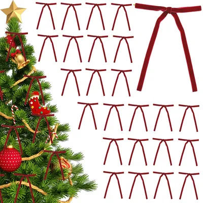 24 rote Samtschleifen für Weihnachtsbaum, 13 x 18 cm