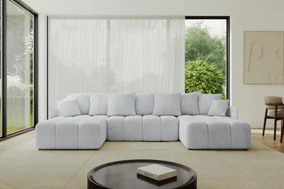 Produktbild von ALTDECOR Ecksofa in U-Form mit Schlaffunktion und Bettkasten LONLI-U 355x189x68 cm Grau - Corner Sofa Bett Eckcouch Couch L-Form Schlafcouch Ausziehbar Wohnlandschaft Schlafsofa Cauchsofa