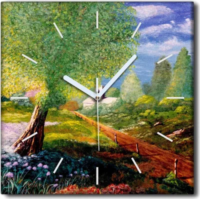 Produktbild von Coloray Uhr auf Leinwand 30x30 cm Wand Uhr Dekoration Wohnzimmer Segeltuch weiße Zeiger -Wiese von Baumblumen