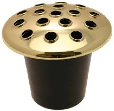 Grabvase aus Kunststoff, schwarz, goldener Deckel, 11 cm