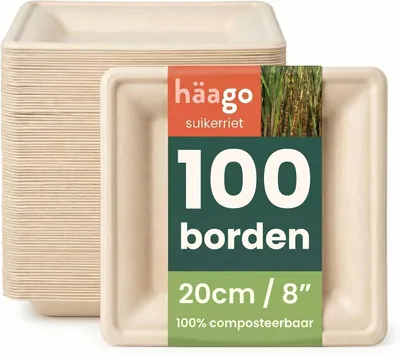 Productafbeelding van Bordje 20 cm, 100 stuks, bagasse, voor feest