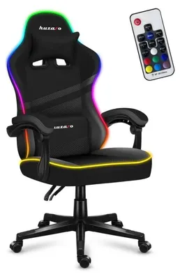 Produktbild von Huzaro Force 4.4 | RGB LED Beleuchtung Gaming Stuhl Bürostuhl Schreibtischstuhl Ergonomischer Stoff | Kopfstütze Lendenkissen Wippfunktion | Schwarz