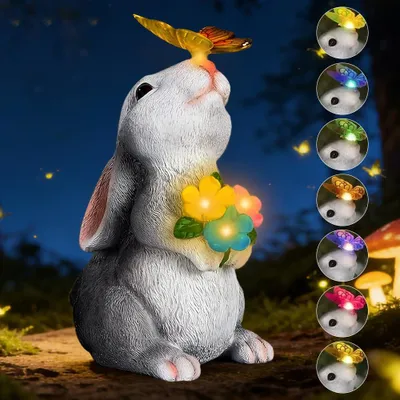 Solar-Kaninchenfigur 22,5 cm mit LED, 7 Farben, für Garten