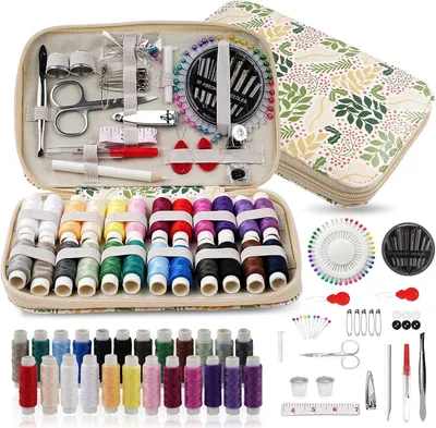 Immagine prodotto di Kit da cucito professionale, set da cucito con motivo floreale, set portatile di accessori per cucire per uso domestico e da viaggio, ideale per principianti (B)