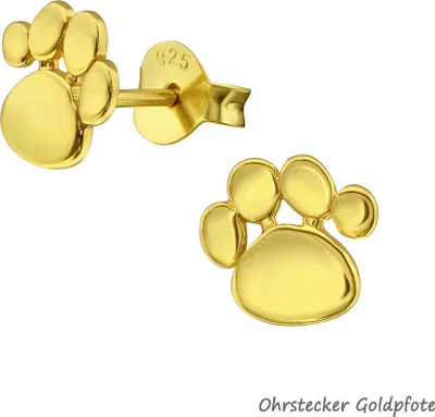 Produktbild von Pfoten Schmuck aus 925er Silber: Ohrstecker, Creolen und Halskette Ohrstecker Goldpfote Ohrstecker Goldpfote