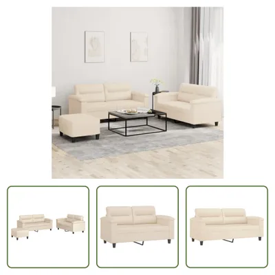 Zdjęcie produktu dla The Living Store 3-częściowy zestaw sofa z poduszkami Beżowa tkanina z mikrofibry
