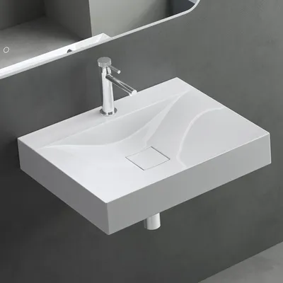 Produktbild von Mai & Mai Waschbecken Hänge-Waschtisch Aufsatz-Waschschale Mineralguss Weiß rechteckig 1 Armaturenloch Breite: 60cm Col810