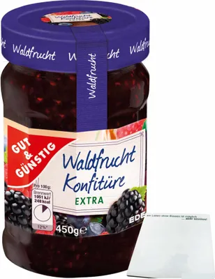 Produktbild von Gut & Günstig Waldfrucht Konfitüre extra mit 50% Frucht (450g Glas) + usy Block