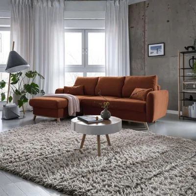 Produktbild von MIUFORM Scandic Lagom - Ecksofa mit Bettfunktion und Bettkasten L-FORM LINKS - 235x157cm - Ziegelrot - Sofa Schlafsofa Couch