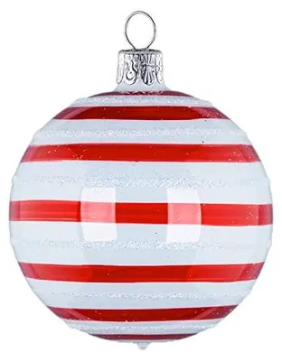 6 Weihnachtskugeln Ø 7 cm, mundgeblasen, handbemalt, rot-weiß