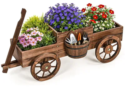Produktbild von Holz Pflanzenwagen mit Rädern für Garten und Balkon