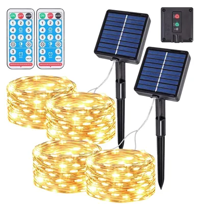 Solar-Lichterkette, warmweiß, 10m, 100 LEDs, 8 Modi, IP44