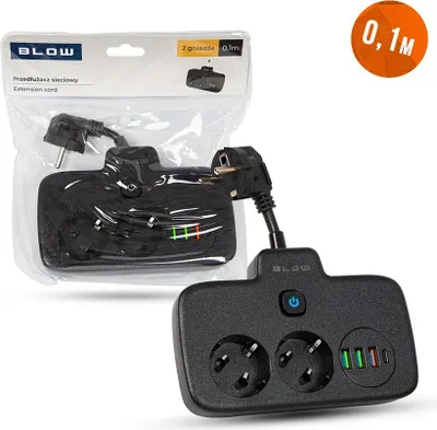 Productafbeelding van BLOW PS-310U, stopcontact met 3 stopcontacten en 3 USB-poorten, lengte 0,1 meter