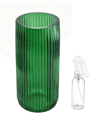 Grüne Glasvase 20 cm, gerippt, verdickt, für Blumen