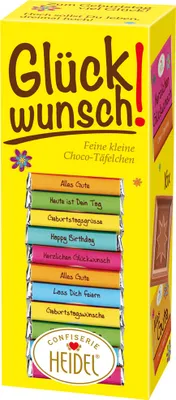 Produktbild von Heidel Glückwunsch Geschenkverpackung  mit 16 Täfelchen Schokolade 80g
