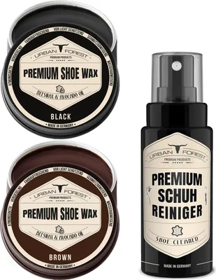 Produktbild von Schuhpflege 3er SPARSET Schuhcreme Schwarz + Schuhwachs Braun + Schuh Reiniger als Schuhpflegeset für Lederpflege & Schuh-Reinigung für Leder