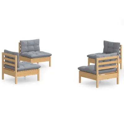 Produktbild von 4-tlg. Garten-Lounge-Set mit Grauen Kissen Kiefernholz