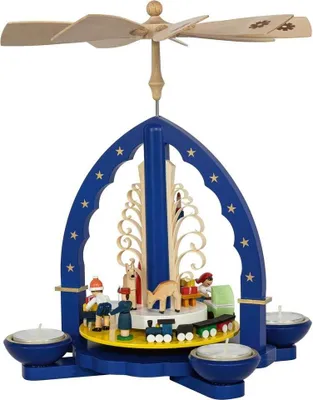 Produktbild von Pyramide Bescherung blau für Teelichte und Kerzen Höhe 27cm