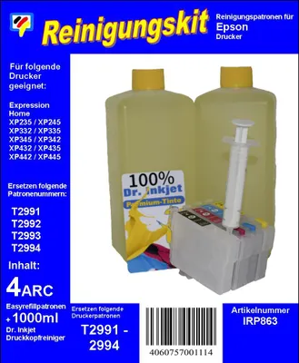Produktbild von T29 - Dr.Inkjet Druckkopfreinigungspatronen Clean-Multipack mit 1000ml Dr. Inkjet Druckkopfreiniger - einsetzbar für T29 & T29XL (T2991, T2992, T2993, T2994)