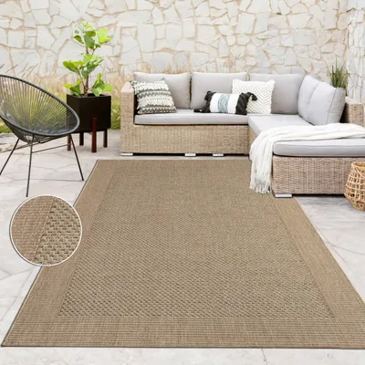 Produktbild von In-& Outdoor Teppich Balkon Terrasse Küchenteppich Sisal Optik Bordüre Einfarbig Beige Grösse 120x170 cm