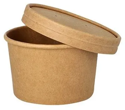 Produktbild von 500 Suppenbecher + Deckel, Pappe rund 230 ml Ø 9,8 cm · 6 cm braun